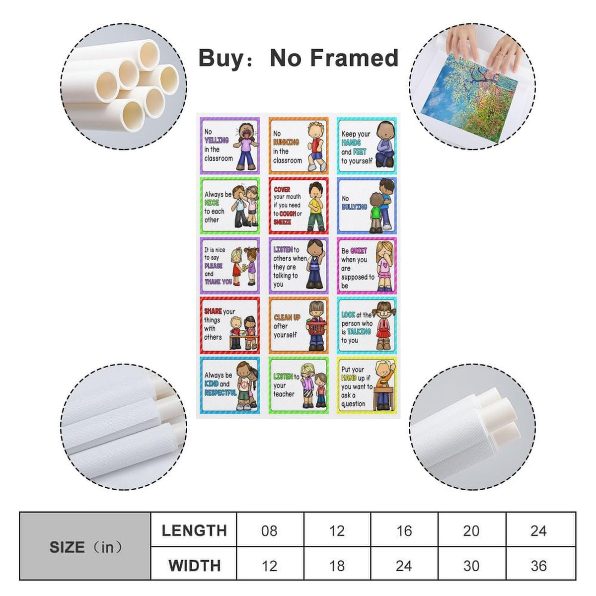 Classroom Rules Educational Posters for Preschool, Home, Middle And High School Classroom Poster Poster for Room Aesthetic Posters & Prints on Canvas Wall Art Poster for Room 16x24inch(40x60cm)