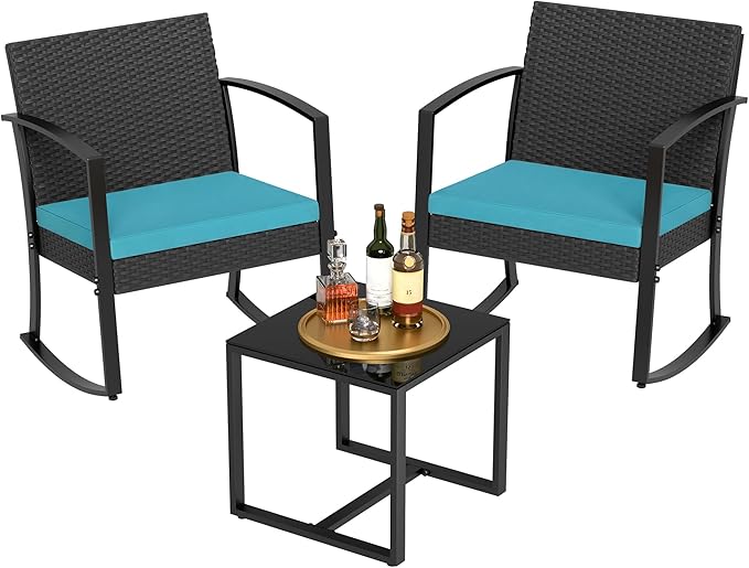 Homall Patio Furniture Set 3 Piece Resin Outdoor Bistro Set Rocking Patio Chairs