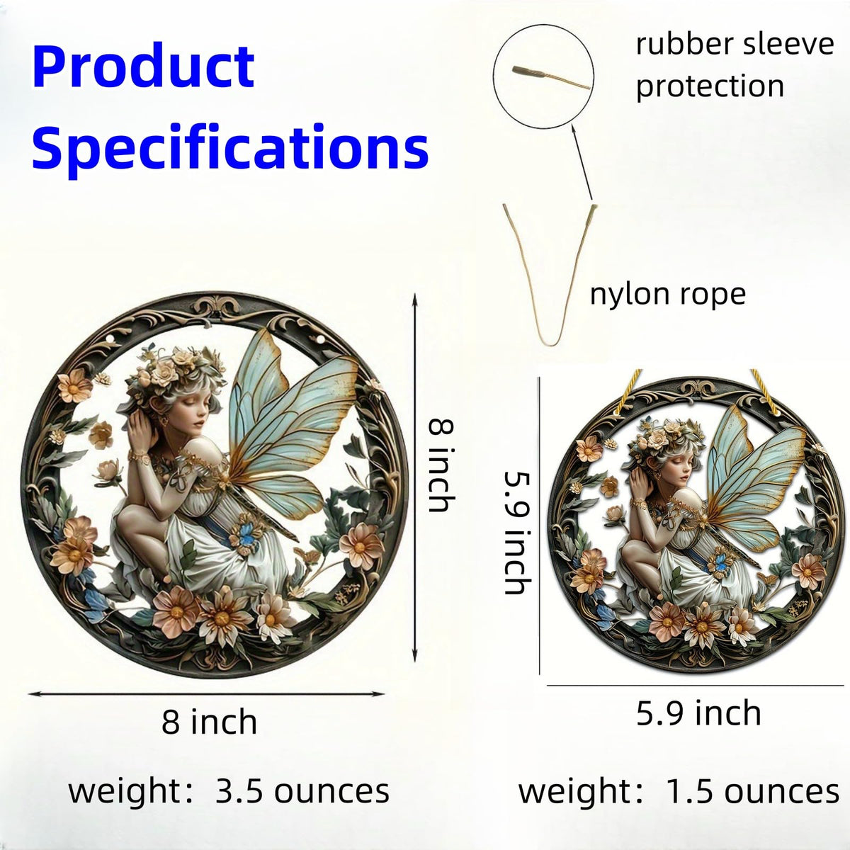 VTYFRY Flower Fairy Garden Decorations Angel Wing Christmas Halloween Deco Statue Art Elf Sculpture Hanging Craft for Outdoor Yard Courtyard Lawn Patio Window Acrylic Ornament Home Gift (A,S: 6*6 IN)