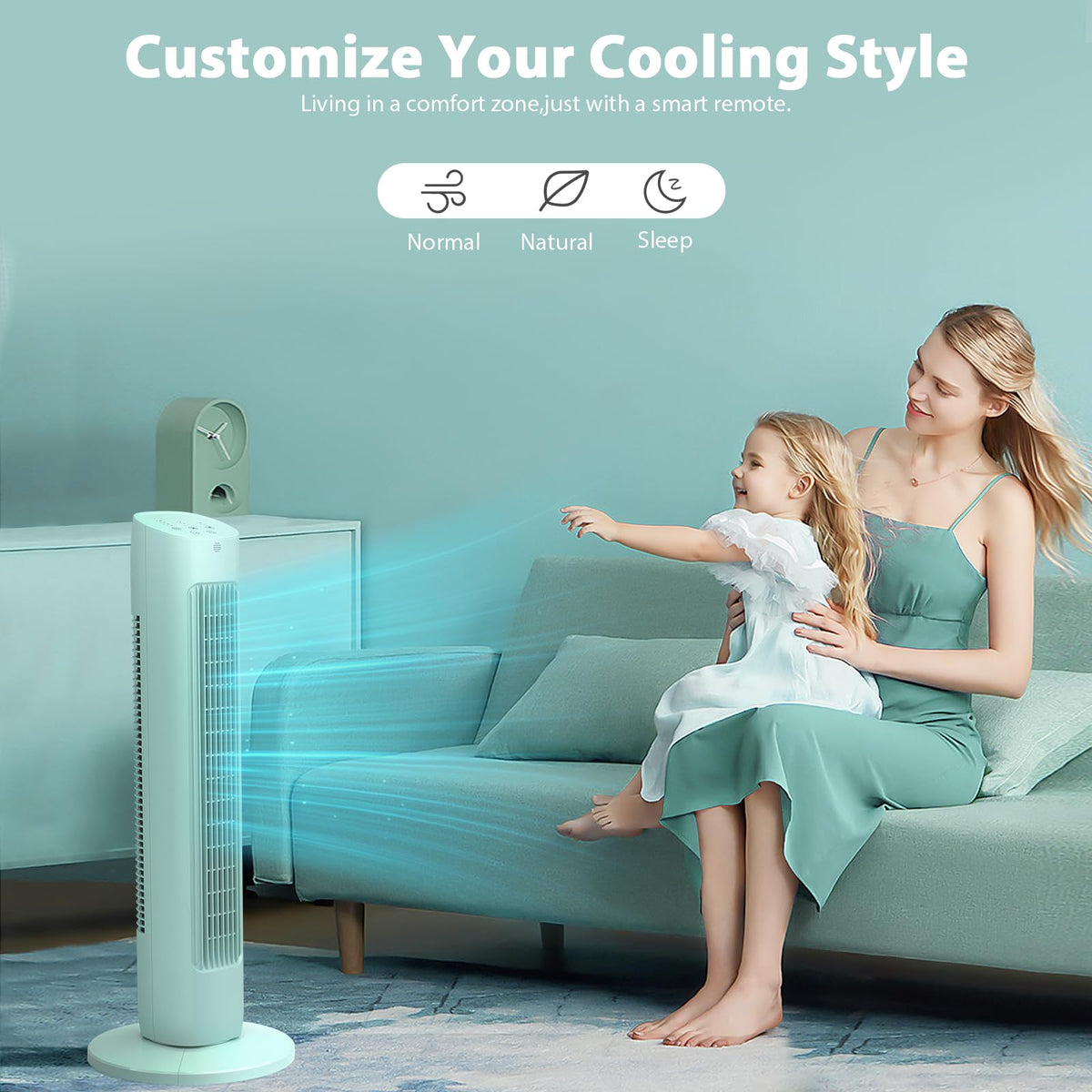 Antarctic Star Tower Fan 85°Oscillating Quiet Cooling 15H Timer Remote Control Powerful Standing 3 Wind Speed 3 Wind Modes LED Display Bladeless Portable LED Display,Bedroom Office, Green