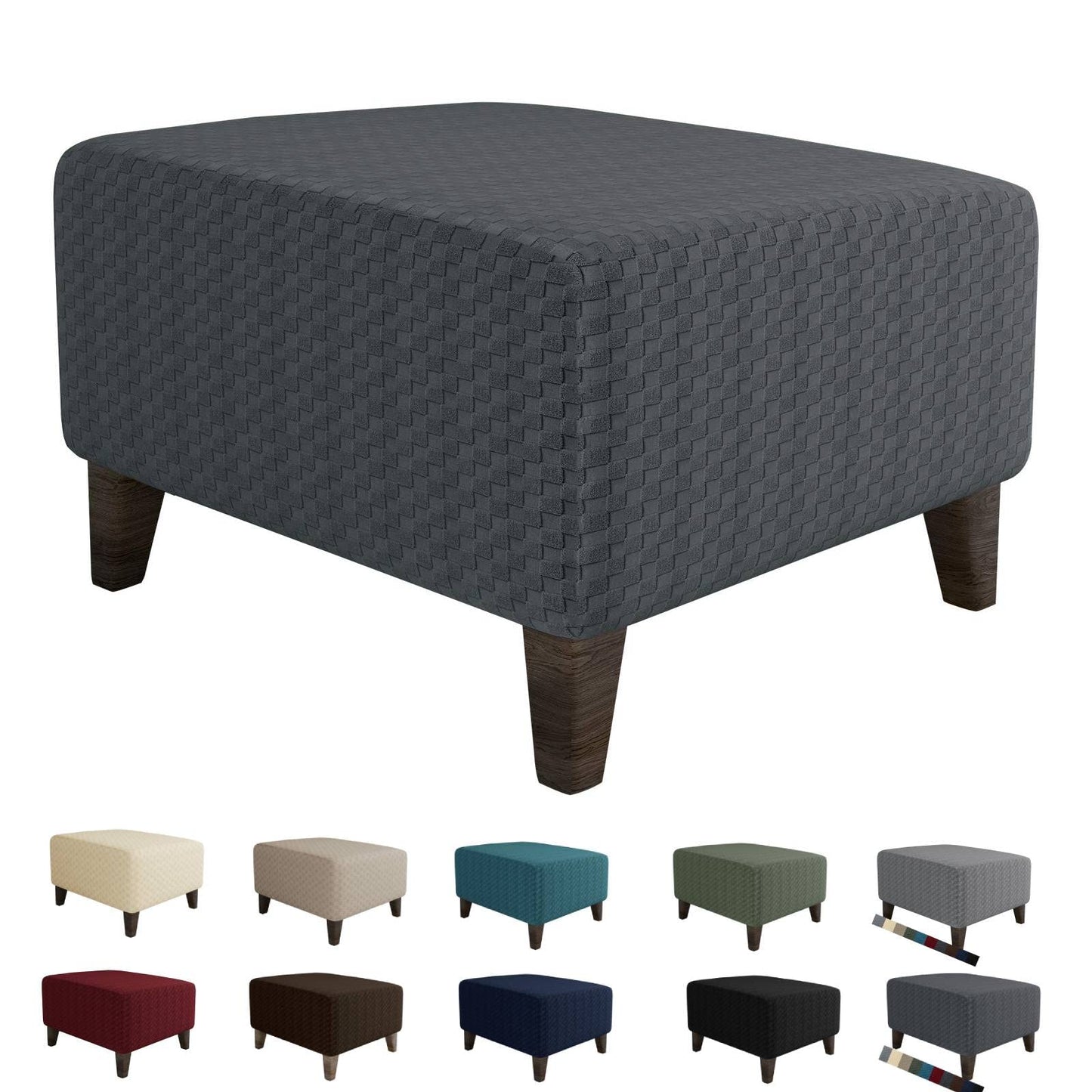 MAXIJIN Jacquard Ottoman Cover Slipcovers Folding Storage Stool Furniture Protector Cover Soft Thick Rectangle Foot Rest Slipcover with Elastic Bottom (Ottoman X-Large, Dark Gray)
