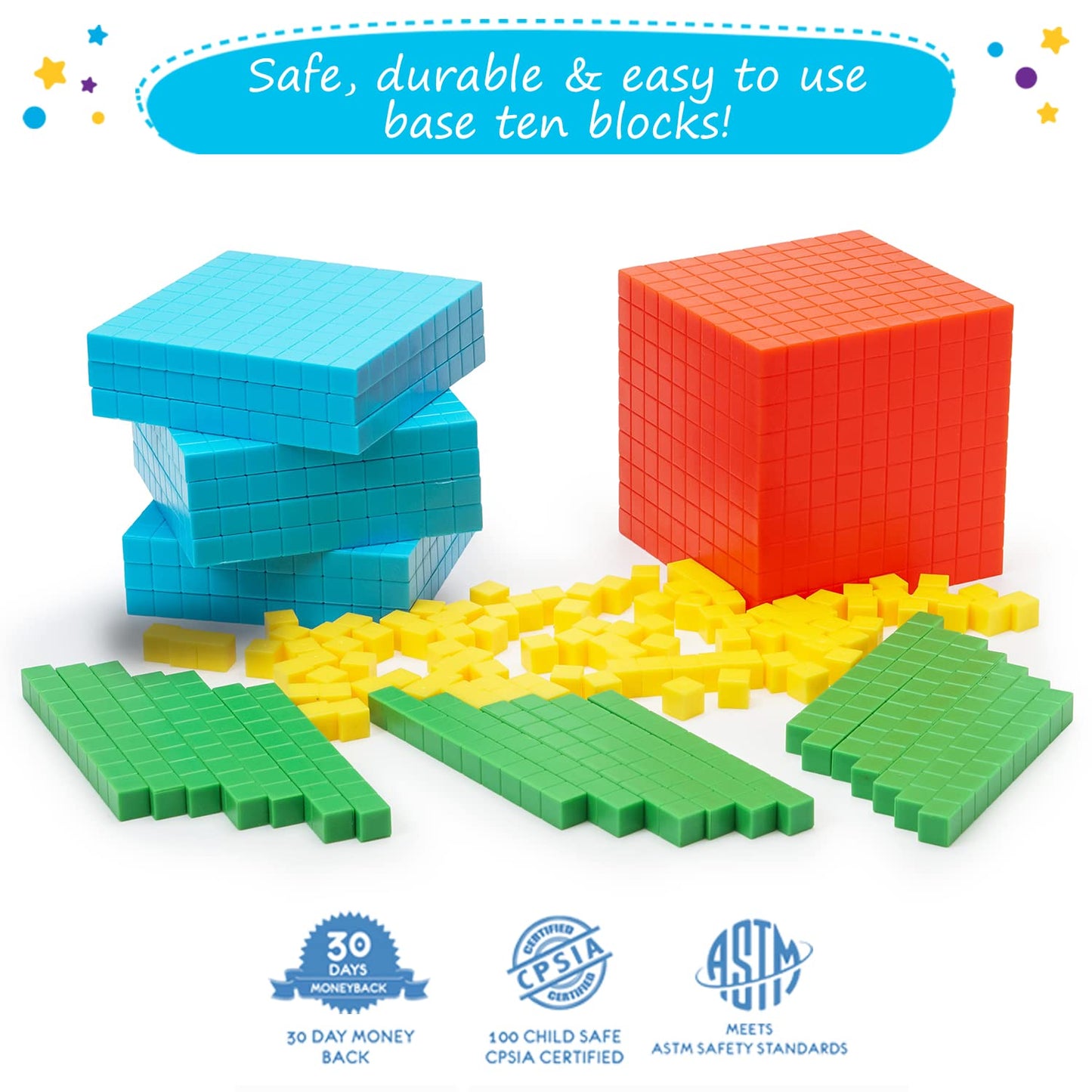 Simply magic 140+1 PCS Colorful Base Ten Blocks & Activities Set & 131 PCS Base Ten Blocks for Math
