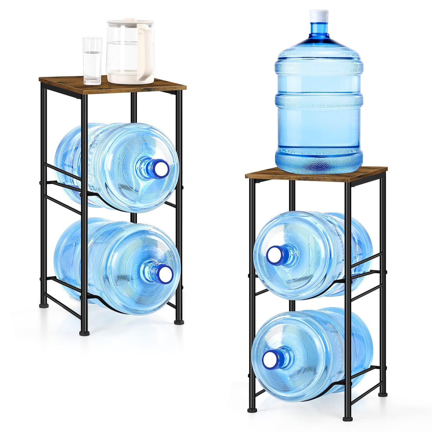 Water Jug Holder 5 Gallon Water Bottle Storage Rack Water Dispenser Stand with Top Shelf 5 gal water Jug Storage Rack for Kitchen, Dining Room, Office, Rustic Brown