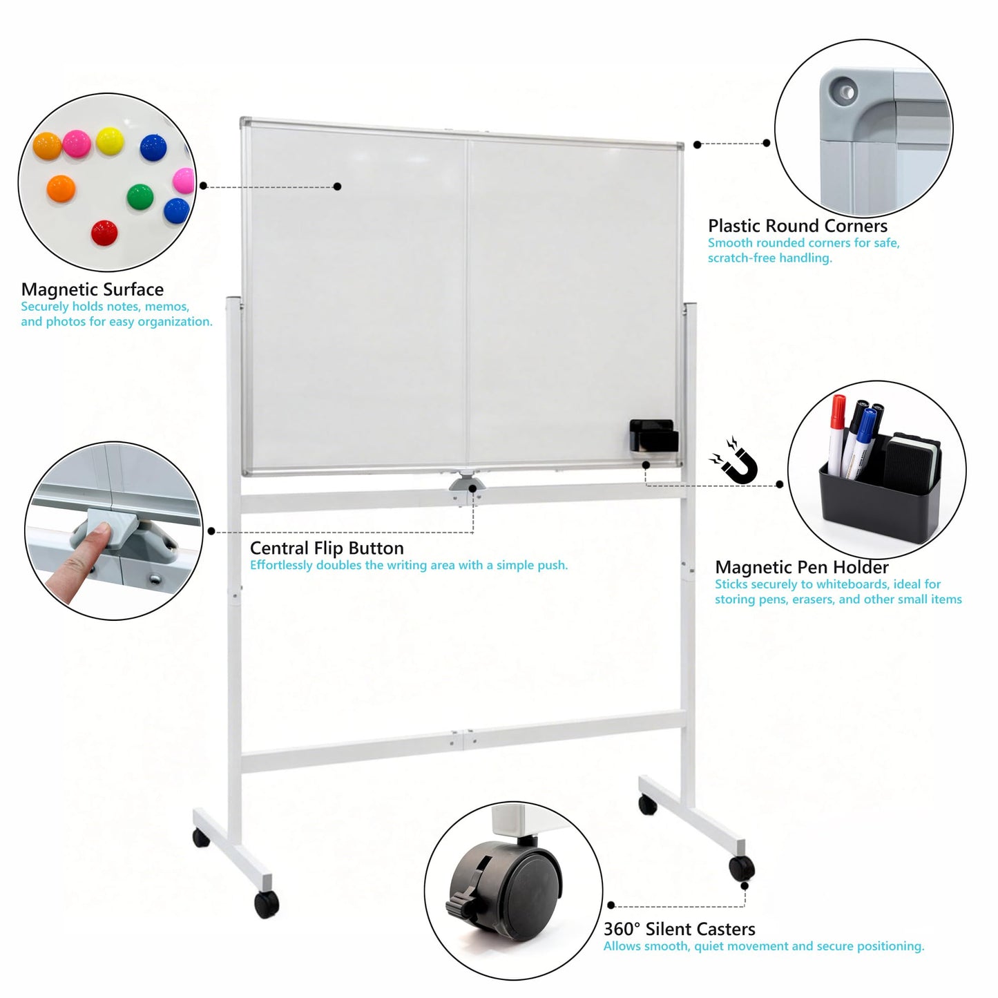 A AIRLLEN Large White Board 32x48 Inches - Mobile Rolling White Board on Wheels, Dry Erase Display for Home, Office, School