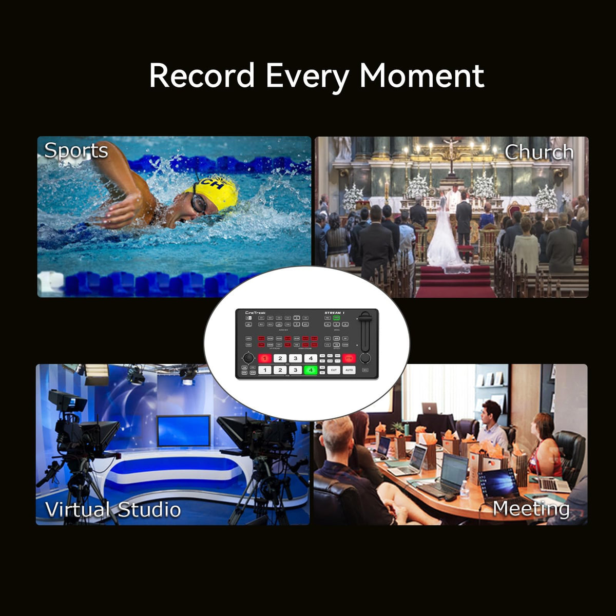 CINETREAK Stream 1 Live Streaming Switcher 4 HDMI & AUX Inputs, PTZ Control Dual RTMP Streaming Chroma/Luma Key Recording & Playback and Landscape & Portrait Livestreaming（NDI Updatable）