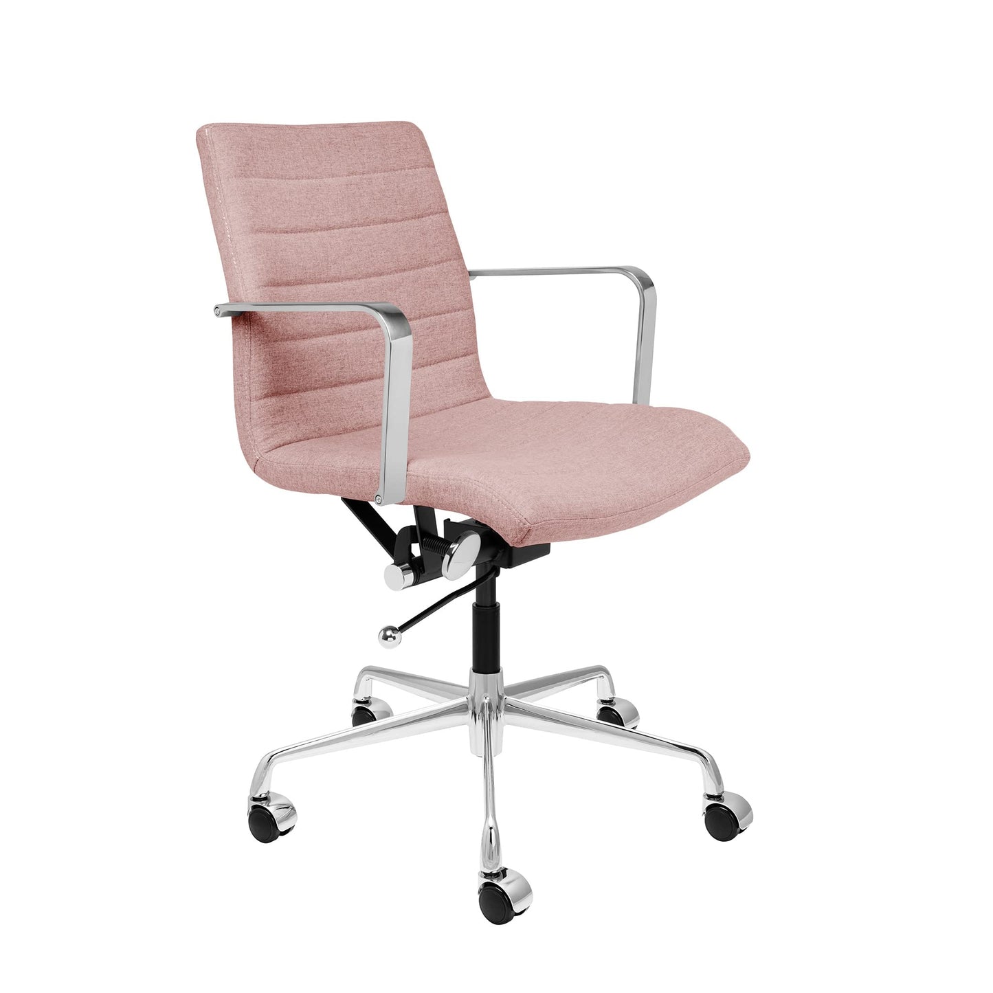 Laura Davidson Furniture SOHO II Ribbed Office Chair - Mid Back Desk Chair, Ergonomically Designed with Arm Rest & Swivel, Made of Poly-Cotton Fabric, Coral Pink Fabric, Computer Chair