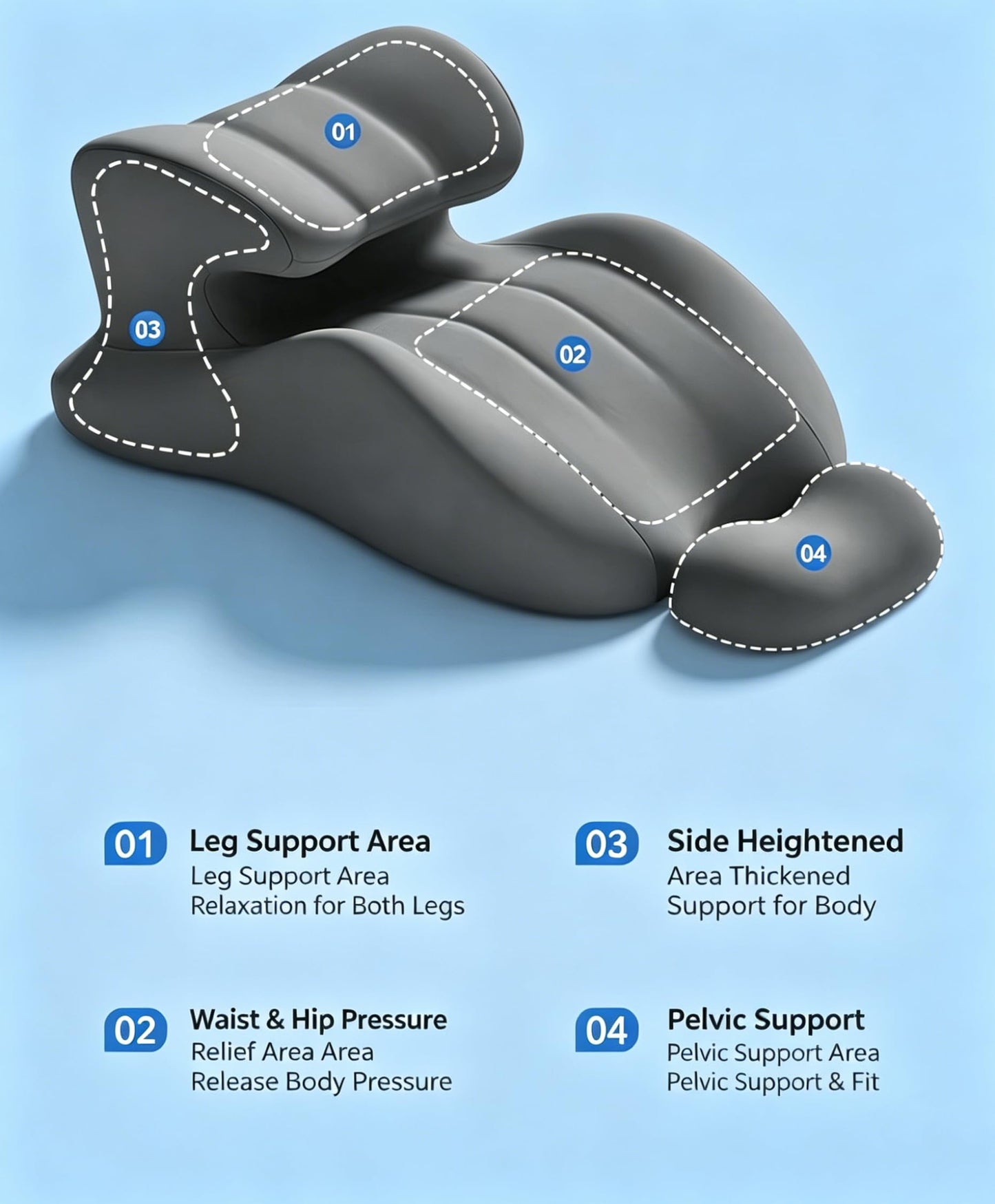 Memory Foam Hook‑Shaped Curved Wedge Pillow, Upgraded Firm Support for Back Pressure Relief & Leg Elevation, Multi‑Angle Posture Support for Reading, Gaming & Lying on Bed (Dark Gray)