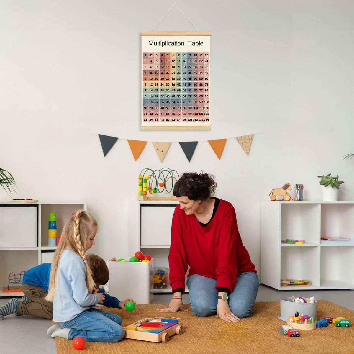 Lacama Multiplication Chart Poster for Kids,Educational Table Banner Poster Hanger Frame for Classroom,Math Multiplication for Homeschool Kids's Room Classroom Playroom