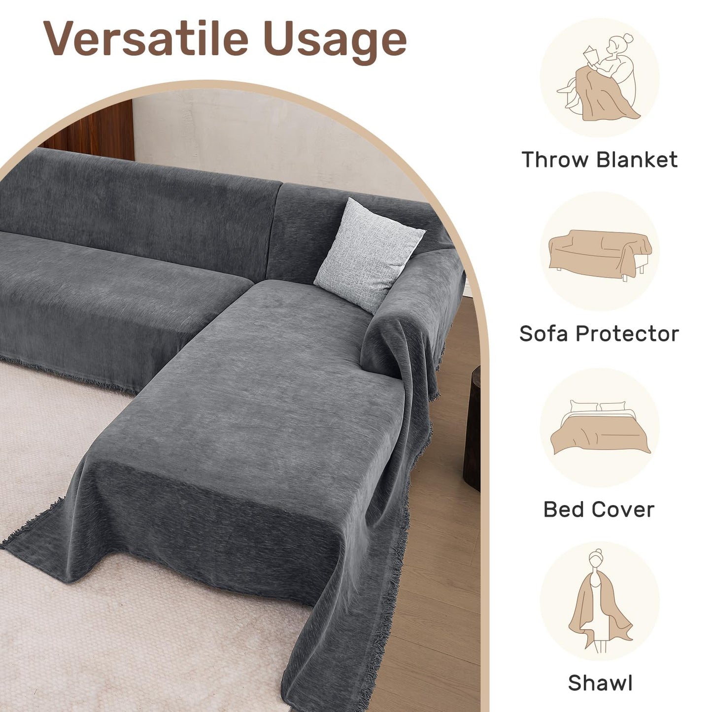 Houmiggle Sectional Couch Covers, 2 Pieces Washable L Shaped Couch Covers Sofa Blanket for Dogs Pet Friendly Sectional Sofa Slipcovers Furniture Covers,71"x118"+91"x134",(XXX-Large,Dark Gray)