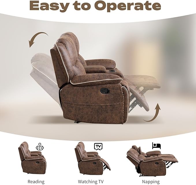 EBELLO Manual Recliner Sofa Set, Faux Leather Reclining Loveseat and 3 Seater