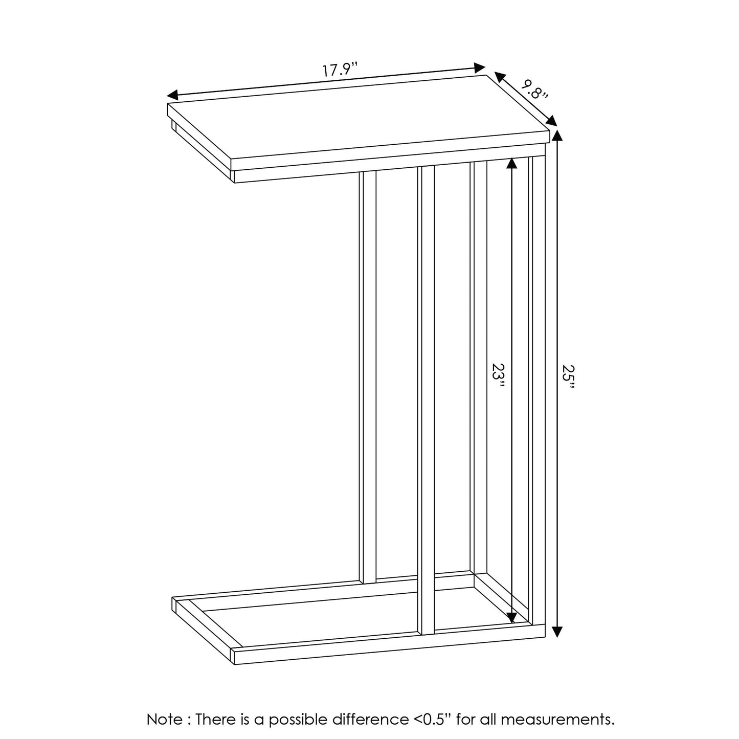 Furinno Camnus Modern Living C Shaped Sofa Side Table, 9.8 in x 17.9 in x 25 in, Columbia Walnut