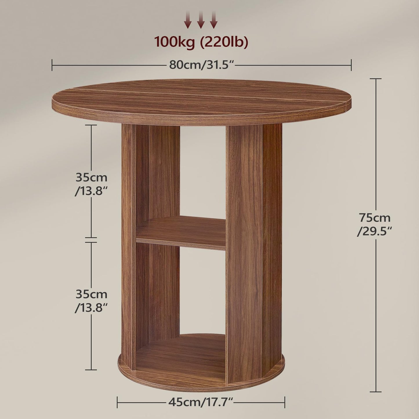 MAHANCRIS 31.5" Round Dining Table with Storage Shelf for 2-3, Circle Kitchen Dinner Table with Thick Tabletop, for Small Spaces, Circle Nook Table for Kitchen & Dining Room, Walnut DTWA8501