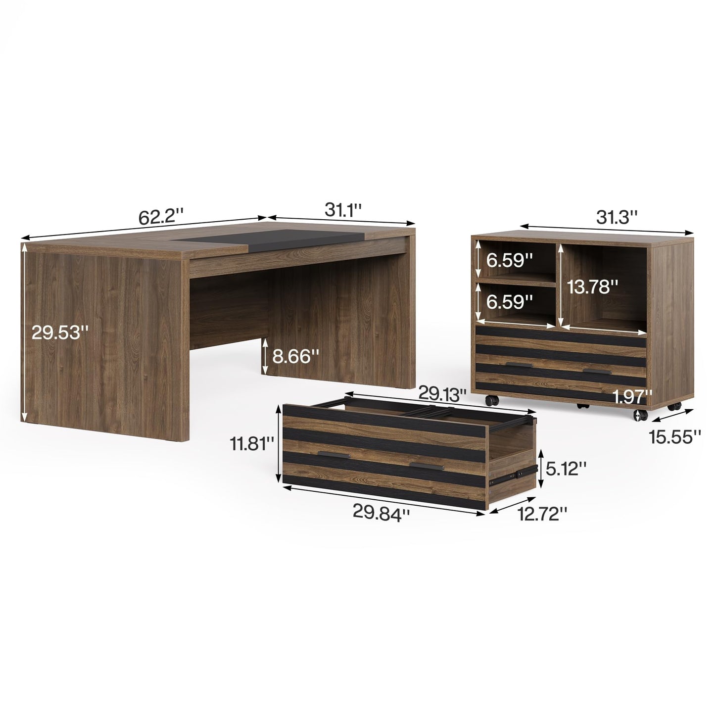 LITTLE TREE L-Shaped Computer Desk with File Cabinet Combo, 63-Inch Office Desk, 31-Inch Filing Cabinet with Storage & Drawer for A4/Letter/Legal Size File, Large Business Furniture for Home Office