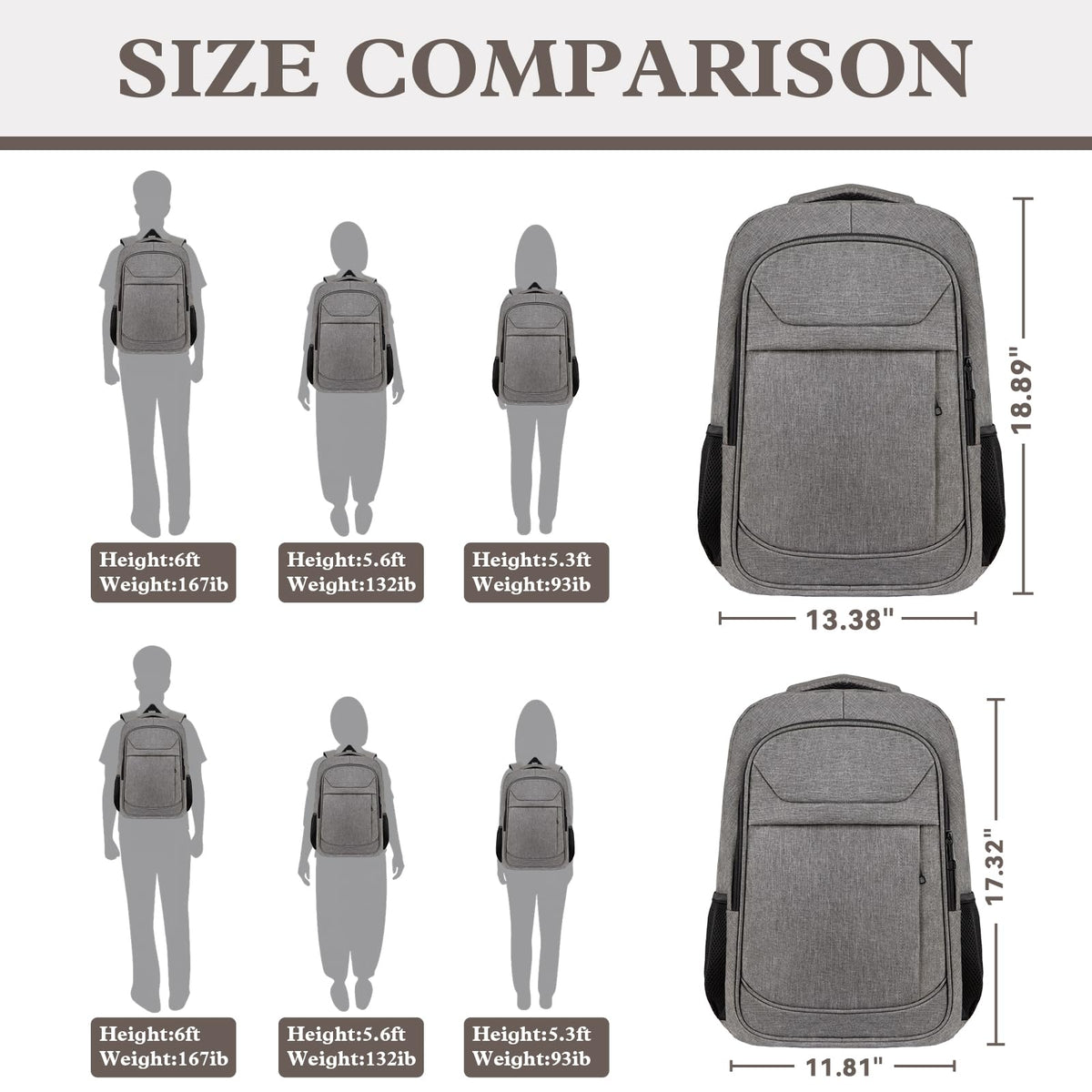 JARWAM Travel Backpack, Laptop Backpack for Men Women, 17 Inch Water Resistant Slim Casual Daypack College Travel Computer Nurse Work Bag Gifts for Men & Women, Grey