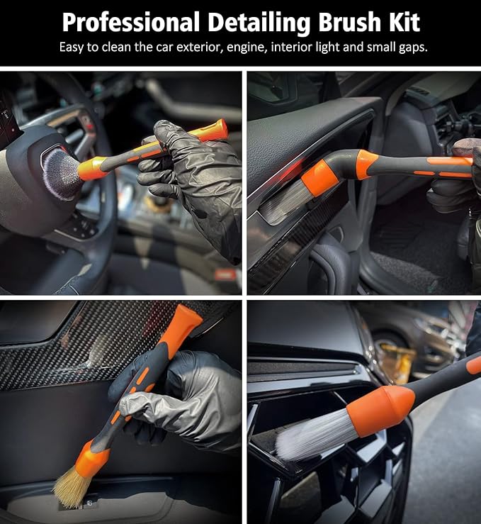 YeewayVeh 3pcs Car Detailing Brush Set, Boars Hair Detailing Brushes, Ultra