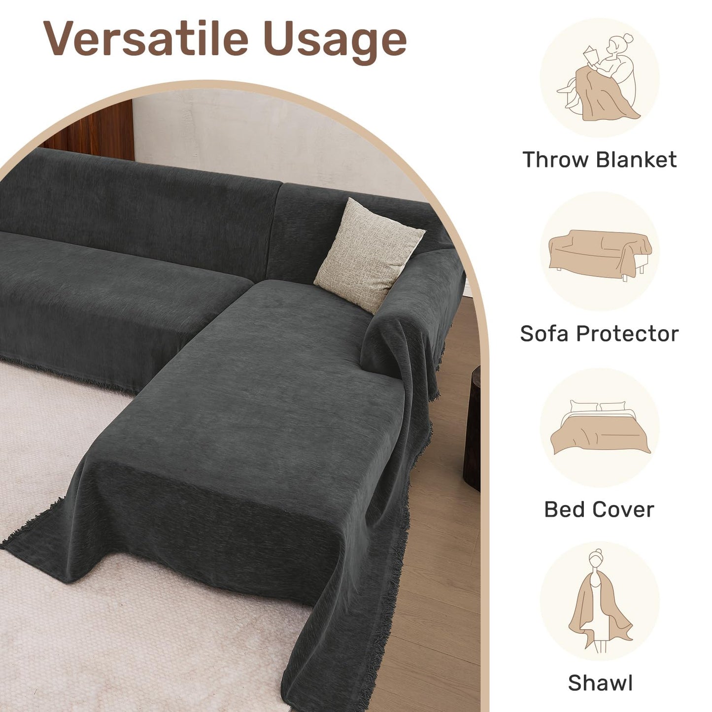 Houmiggle Sectional Couch Covers, 2 Pieces Washable L Shaped Couch Covers Sofa Blanket for Dogs Pet Friendly Sectional Sofa Slipcovers Furniture Covers,71"x 110"+ 71"x 118",(X-Large,Charcoal Gray)