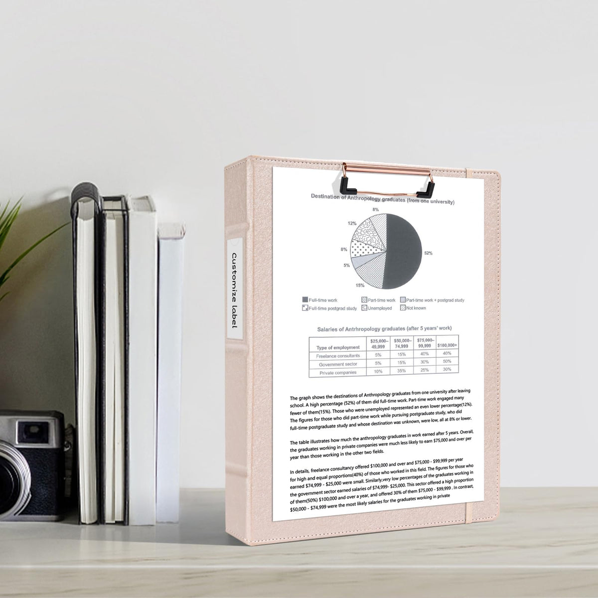 Ospelelf 3 Ring Binder with Clipboard, 1 Inch Leather, Letter Size (8.5" x 11"), Clipboard Binder with 5 Tab Dividers, Rose Gold