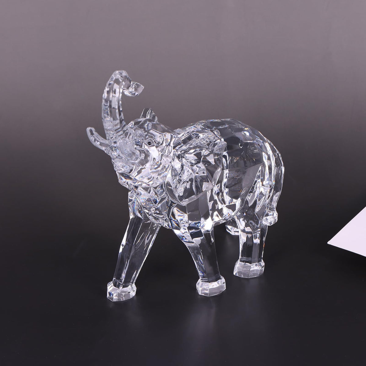 Acrylic Clear Elephant Figurines Crystal Glass Finish, High End African Statues for Home Decor, Elephant with Trunk up, Large Elephants Statue Sculpture, Lucky Gifts Office Feng Shui Elephants