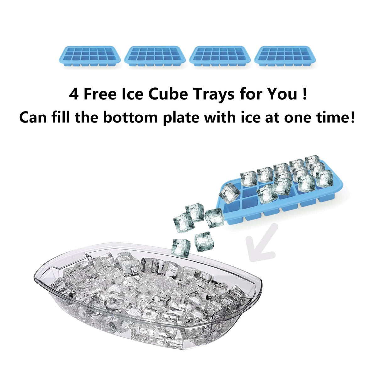 INNOVATIVE LIFE Appetizer Serving Tray on Ice, 15 Inch Party Platter with 4 Ice Cube Tray, Kitchen Chilled Food Bowl with Compartment and Lids for Shrimp, Fruits, Vegetables, Salads, Sushi, Clear