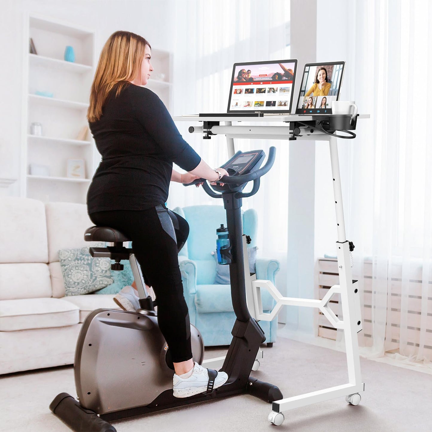 Enayplon Small Standing Desk with Wheels, Portable Treadmill Desk, Rolling Desk Adjustable Height for Laptop, Mobile Standing Table for Walking Pad, Bedside Table