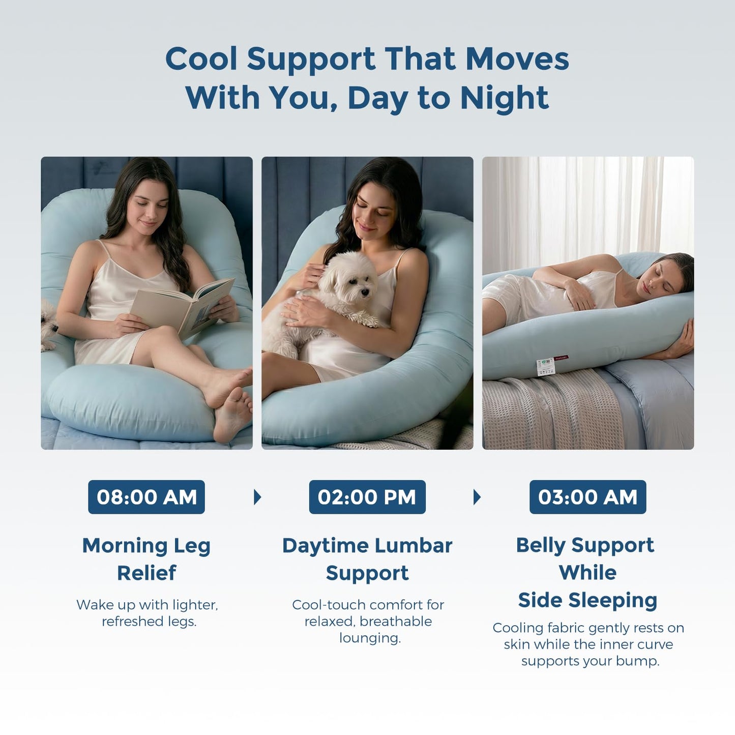 Momcozy Pregnancy Pillows with Cooling Cover, U Shaped Full Body Maternity Pillow for Side Sleepers - Support for Back, Legs, Belly, HIPS for Pregnant Women, 57 Inch Pregnancy Pillow, Mist Blue