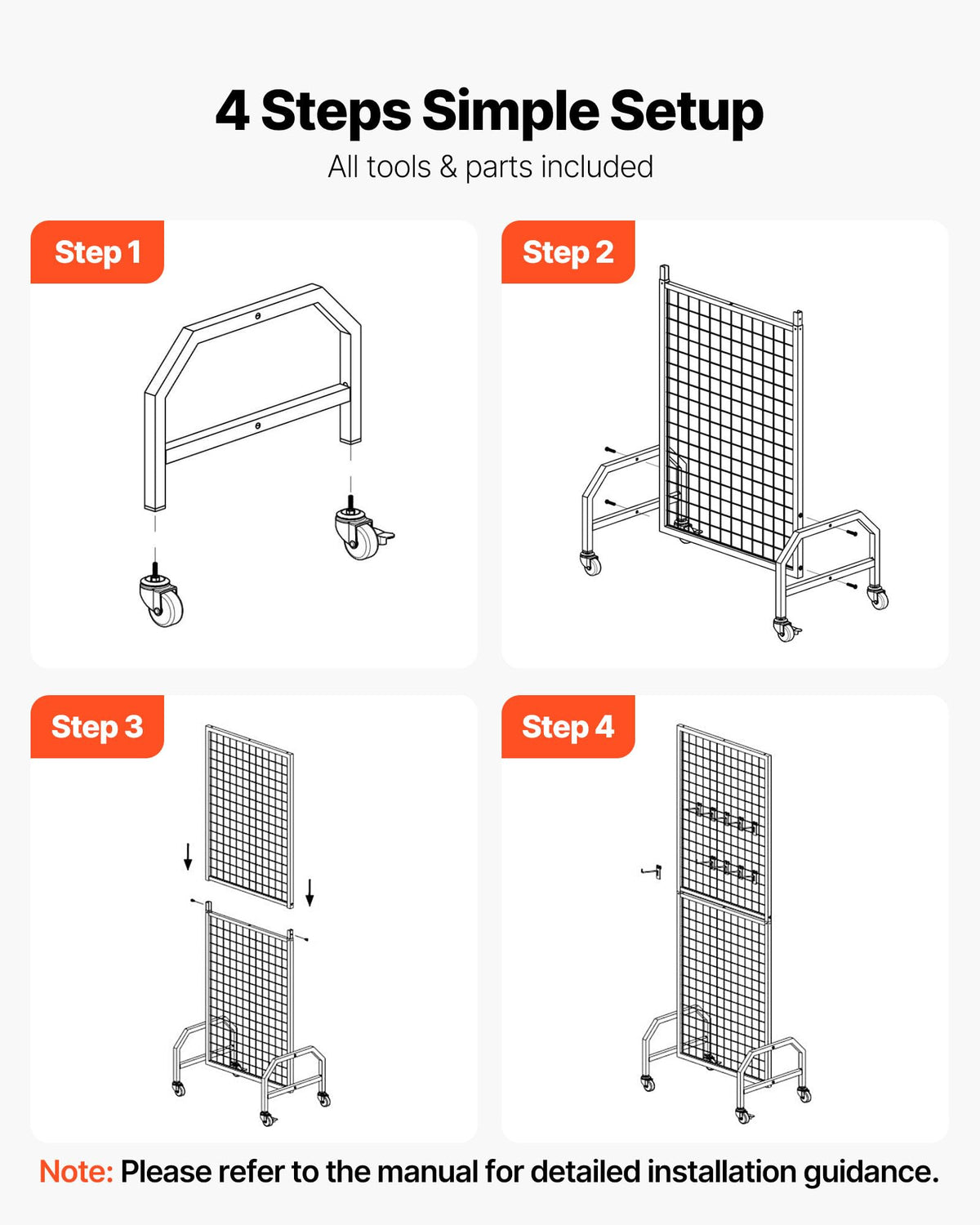 VEVOR 3 Packs Grid Wall Panels, 1.9 x 5.4 ft Wire Grid Panels Display Rack, Movable Art Display Shelf with Wheels and 30 Hooks, Black Carbon Steel Gridwall for Craft Show, Decor, Storage, Notice Board