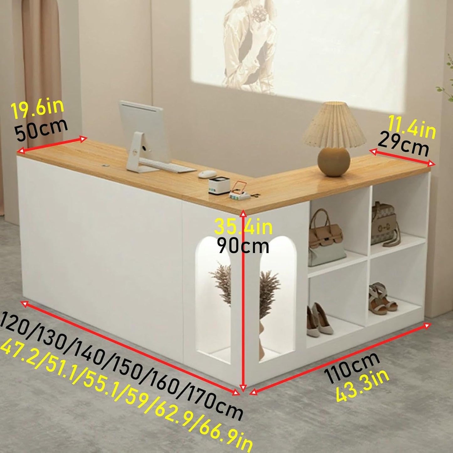 L-Shap Reception Counter, Front Modern Retail Checkout, Reception Counter Desk with Lockable Drawers, for Clothing Store, Company Retail Counter, Coffee Shop