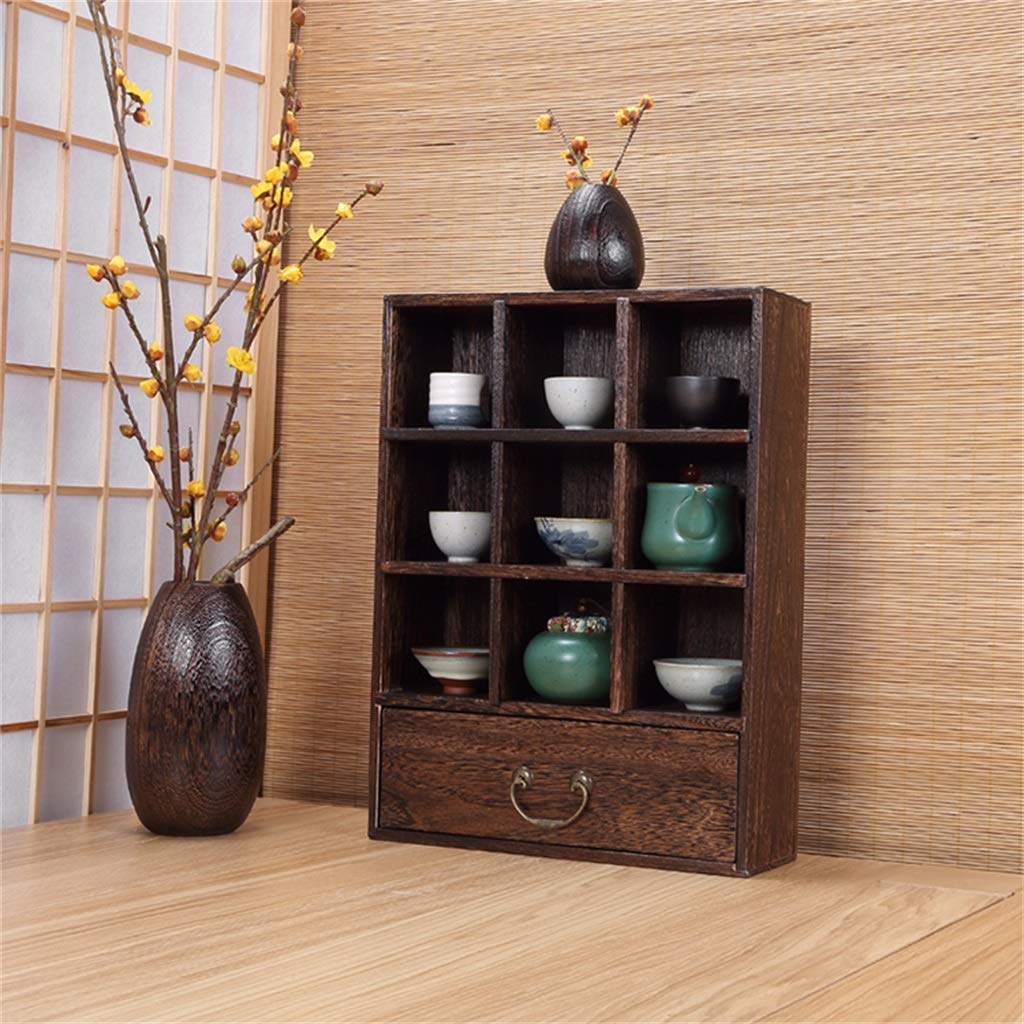 Wine Glass Rack Restaurant Bar Plant Stands Home Solid Wood Storage Rack Teacup Teapot Tea Ceremony Accessories Storage Storage Shelf with Drawer B