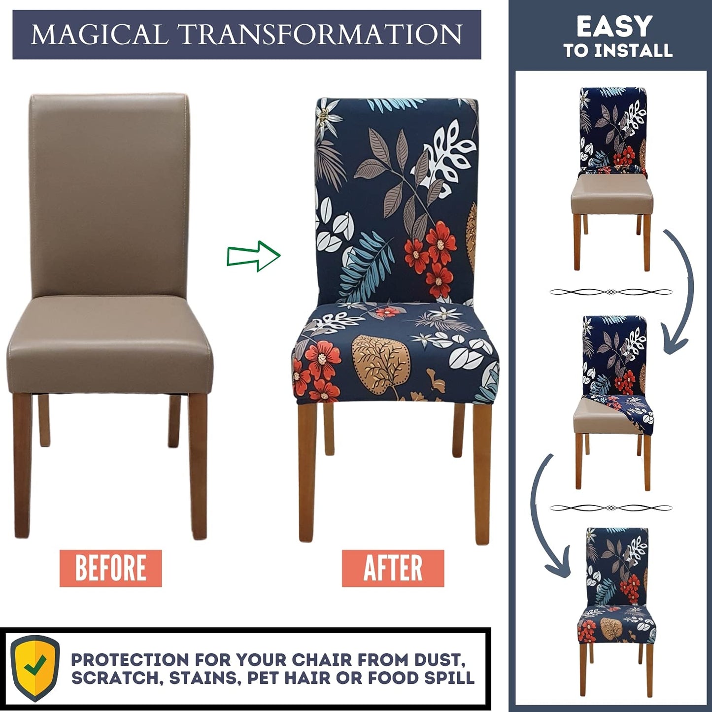 SPRINGRICO Chair Covers for Dining Room 6 Pack, Stretch Dining Chair Cover, Washable Spandex Kitchen Parsons Chair Slipcovers, Removable Seat Protector for Home or Party (Set of 6, Garden Wind)