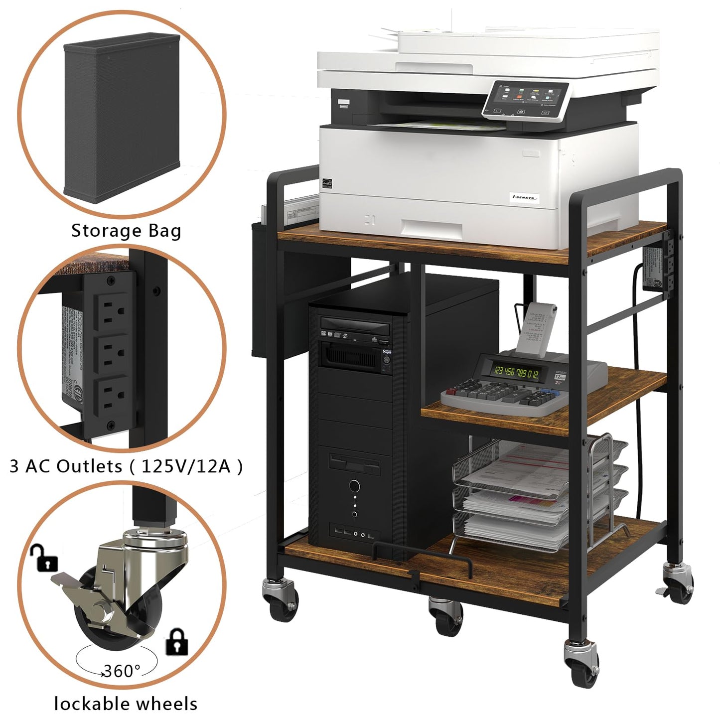 Sedegn Large Printer Stand with Wheels: Lockable Rolling Printer Cart
