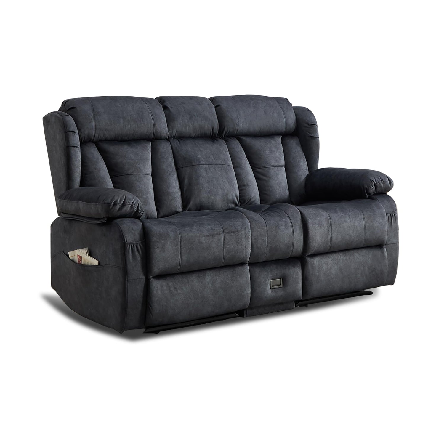 AHMED Loveseat Recliner Sofa with Console, Manual Reclining Loveseat RV Couch with Cup Holders/Side Pocket/Padded Armrest Cushion for Living Room, Velvet, Grey