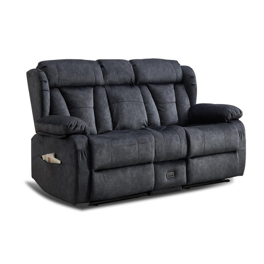 AHMED Loveseat Recliner Sofa with Console, Manual Reclining Loveseat RV Couch with Cup Holders/Side Pocket/Padded Armrest Cushion for Living Room, Velvet, Grey