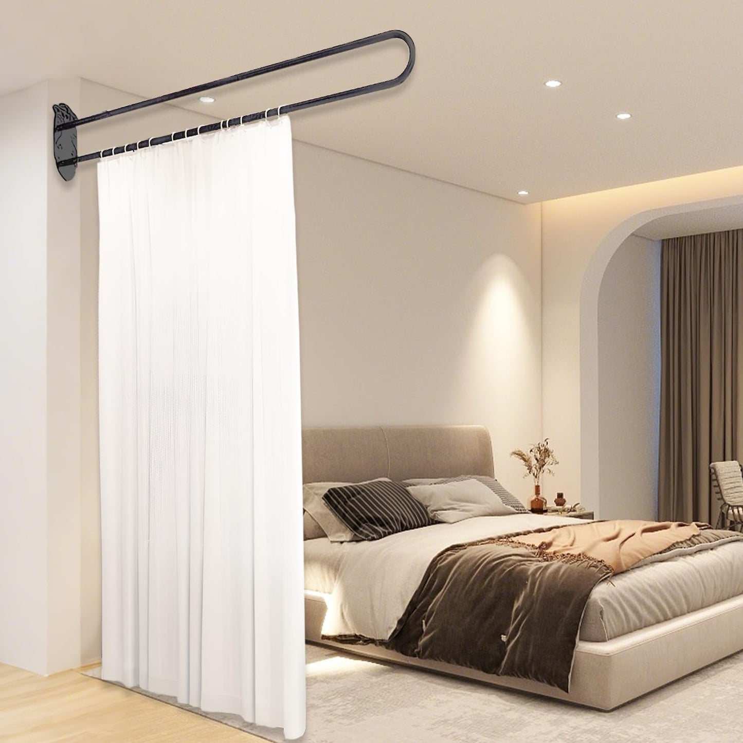 Privacy Partition Curtains,U Shaped Rod with Flat Hook Inherent,U-Shape Portable Panel Room Divider for Fitting Room Beauty Salon Bedroom Hospital SPA, 6.56ft
