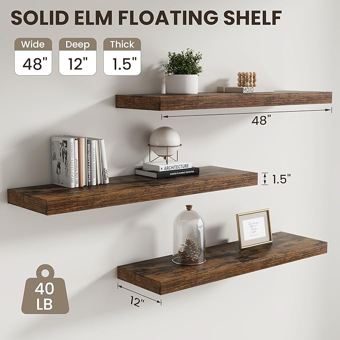 Dreamland 48 inch Floating Shelves, Rustic Wood Floating Wall Shelf