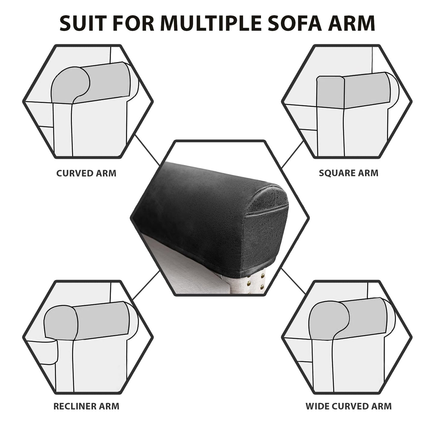 ANARACHON Leather Look Couch Arm Covers Set of 2 Armrest Covers for Sofa Chair Arm Protectors Stretch Armchair Slipcovers with Pockets Washable Spandex Fabric (Medium, Dark Grey)