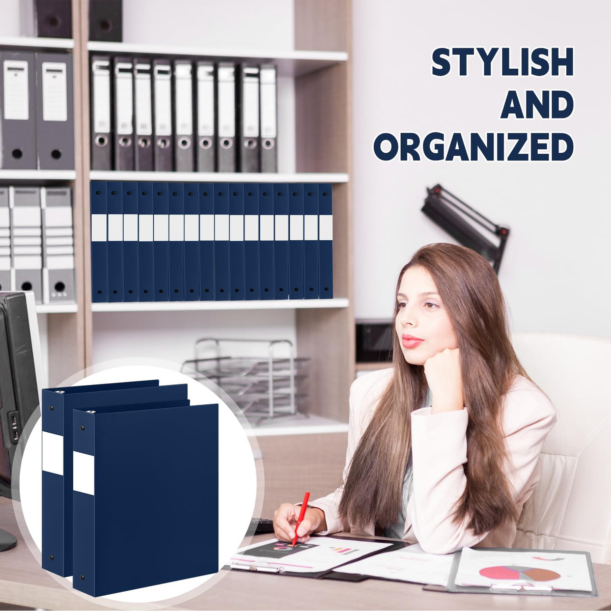 Henoyso 24 Pcs Navy Blue 1.5" 3 Ring Plastic Binder Bulk, 1 1/2 Inch Soft Flexible Binders Round Rings, Fits Letter Size 8.5'' x 11'' Paper, Holds 350 Sheets, for School Office (1.5 Inch)