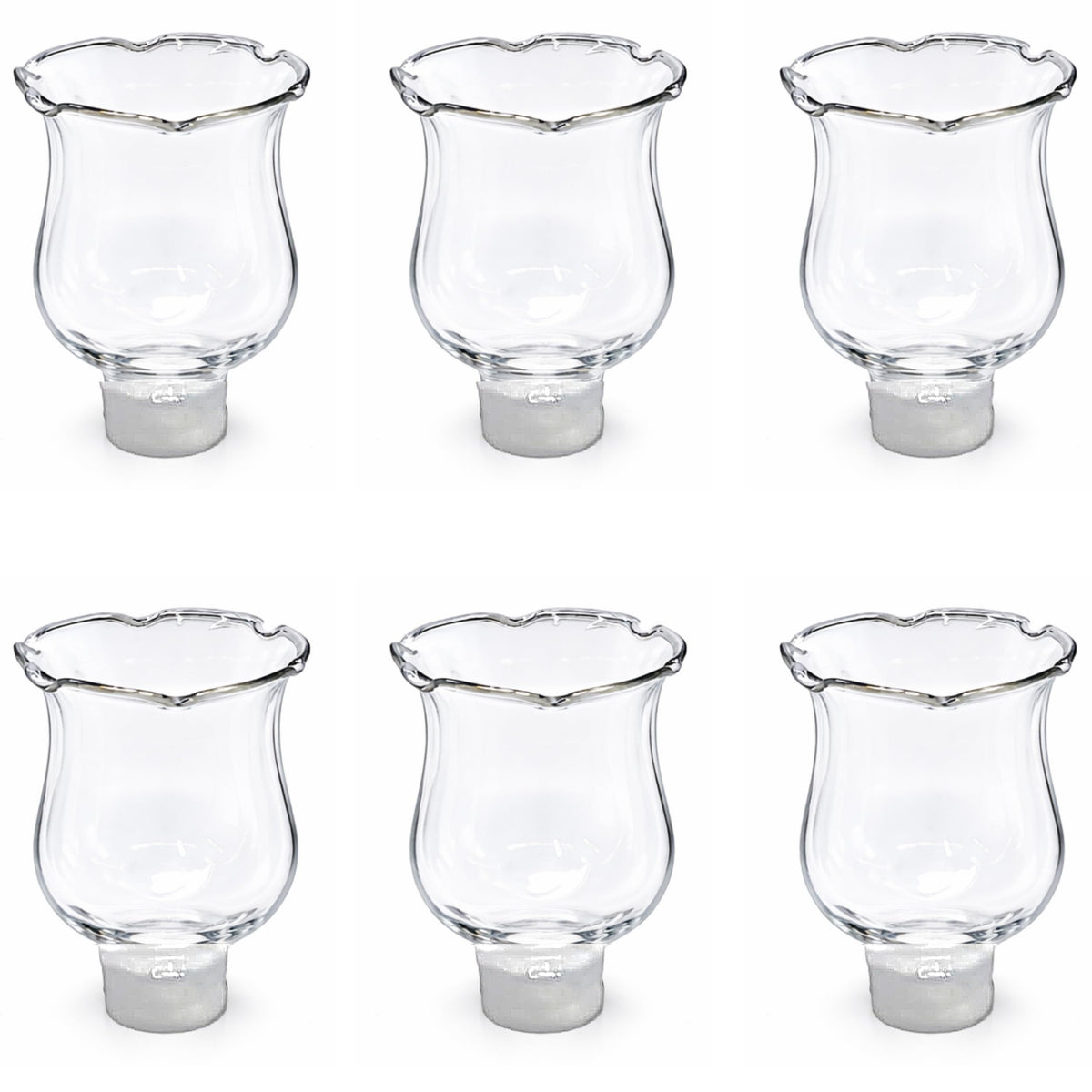 4E's Novelty Clear Glass Votive Cups with Peg - Pack of 6 - Tulip Votive for Candelabra Candle Holder, Home Interior Candle Sconce Glass Replacement Parts, Shabbat Candle Glass Oil Lamp (2.75" Tall)