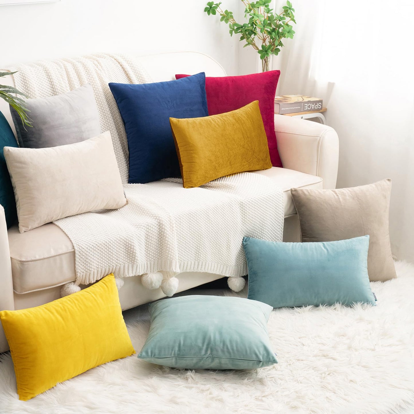 HWY 50 Dark Gold Velvet Throw Pillow Covers 18x18 Inch, Pack of 2 Soft Cozy Solid Decorative Luxury Cushion Cases for Couch Sofa Bed Living Room Bedroom