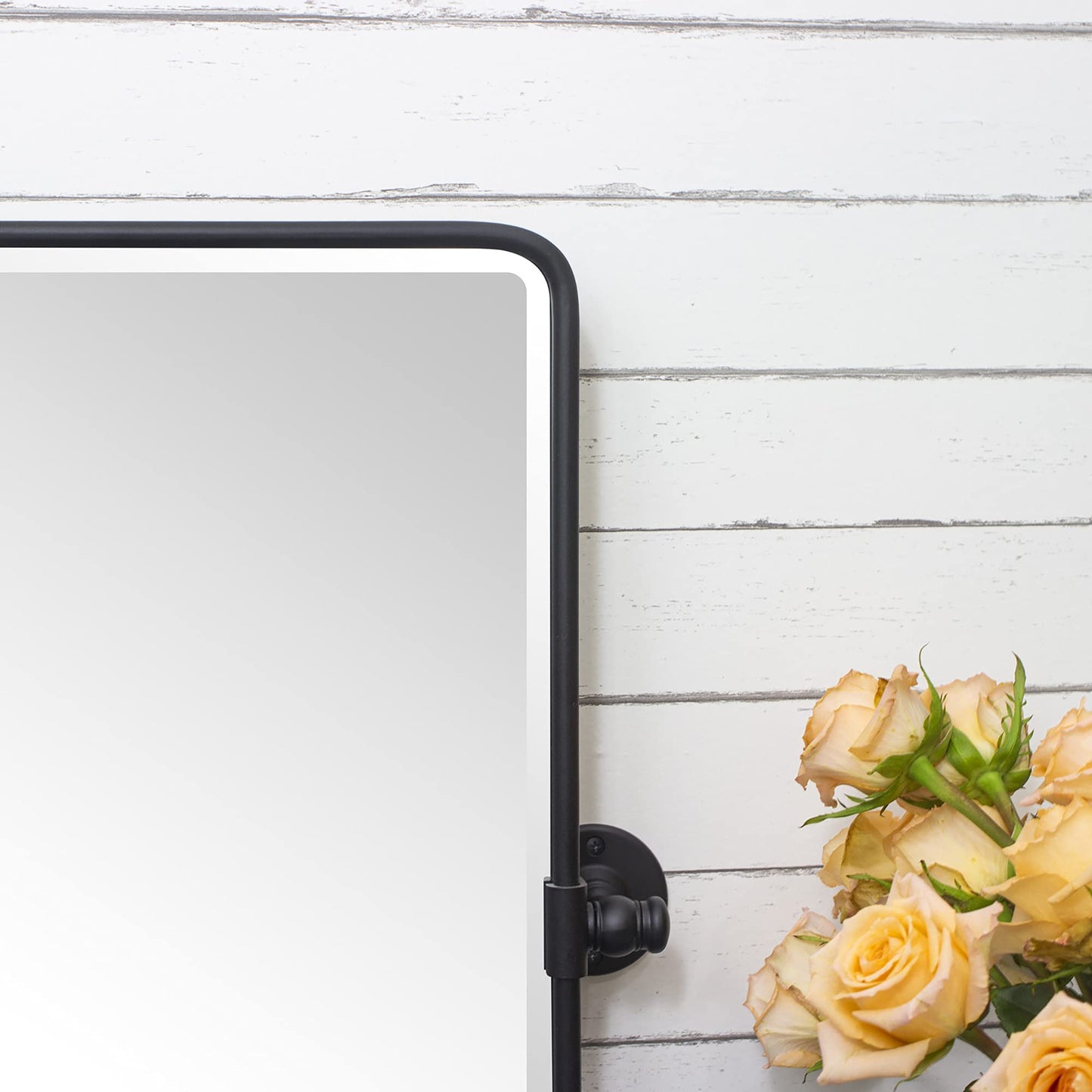 TEHOME Horizontal Pivot Bathroom Mirror Tilting Black Metal Framed Pivot Rectangle Rounded Rectangluar Tilting Beveled Vanity Mirrors for Wall, Overall 38.91 x 23 inches (Mirrror 35 x 23 inches)