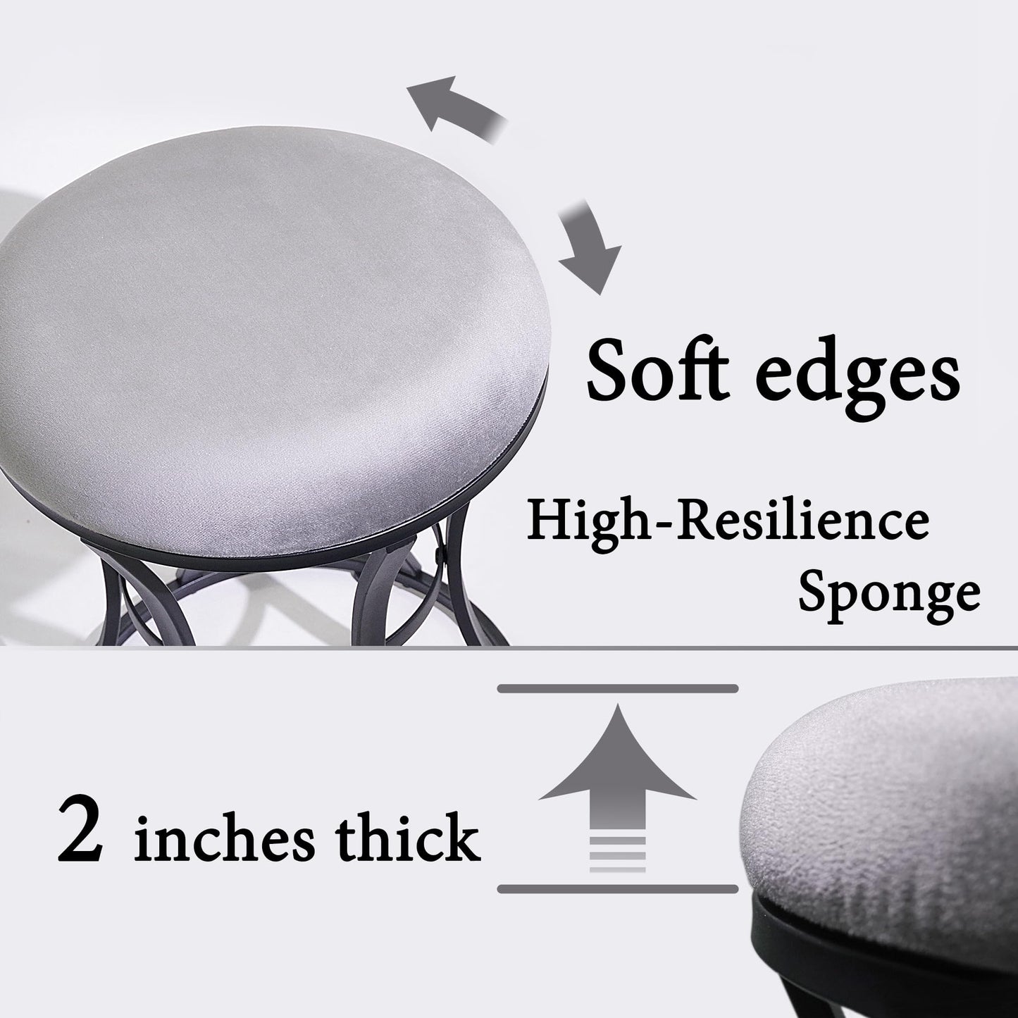 Ellensamqi Vanity Stool Chair, Grey Stools for Makeup Room, Round Ottoman Foot Stool, Velvet Footrest Vanity Chair for Bathroom, Bedroom, Living Room Furniture, Entryway, Offices