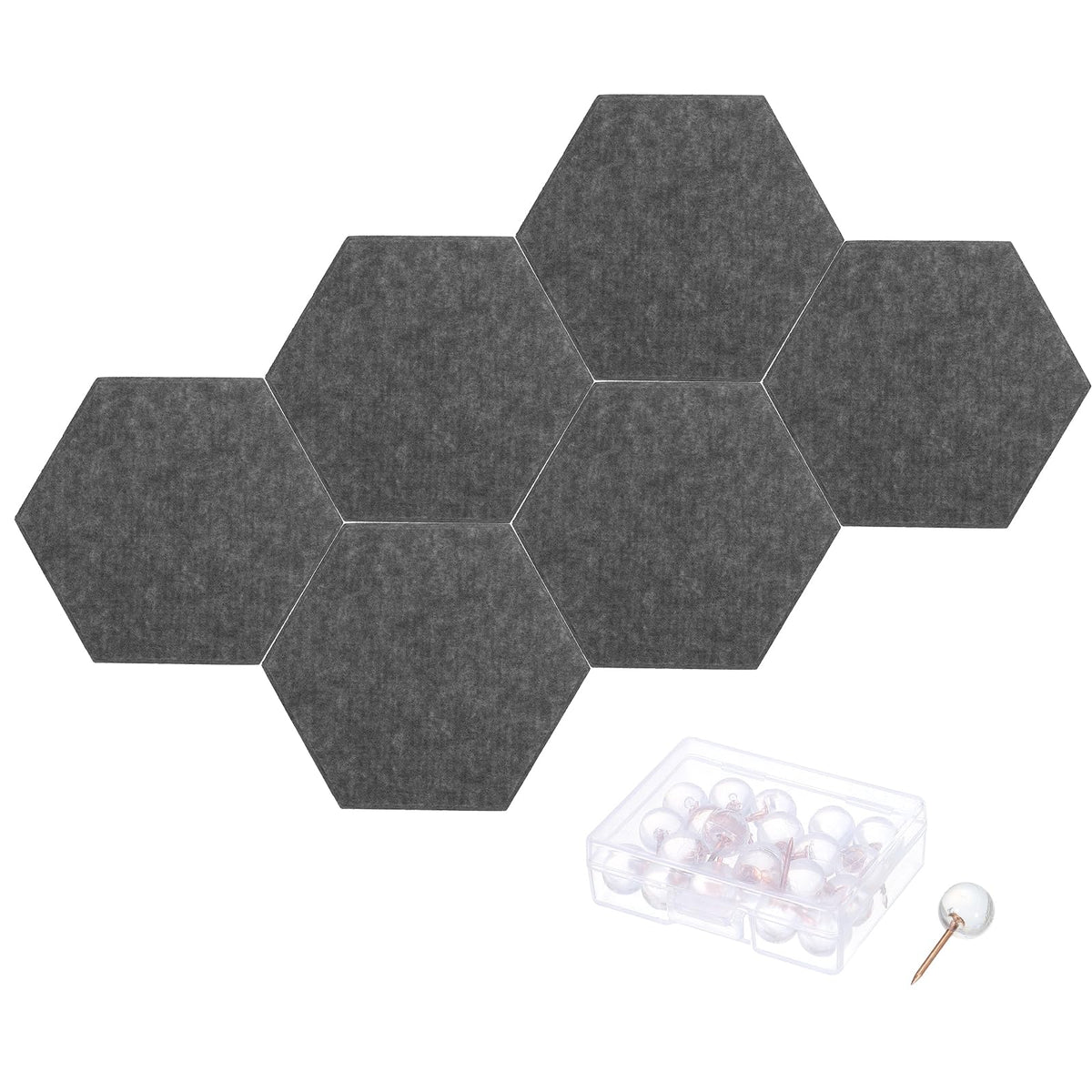 PATIKIL Felt Bulletin Board, 12"x10", 6 Packs Self Adhesive Hexagon Felt Tiles for Sound Proofing Wall Panels for Home Office Recording Studio,Game Room, Deep Gray