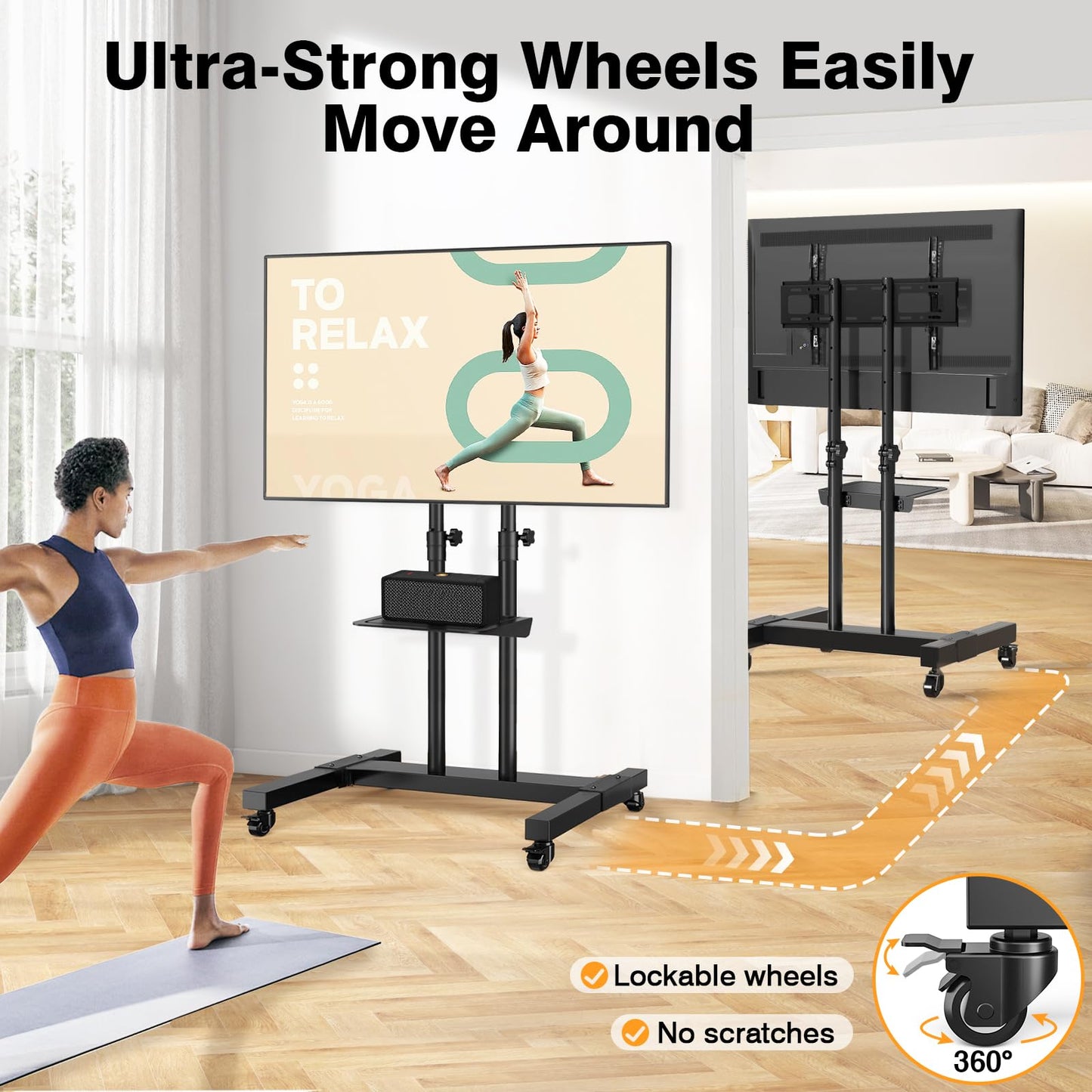 TAVR Furniture Mobile TV Stand Rolling TV Cart Floor Stand with Mount on Lockable Wheels Height Adjustable for 32-83 Inch TV Stand Flat Screen or Curved TVs Monitors Display Trolley Loading 110 lbs