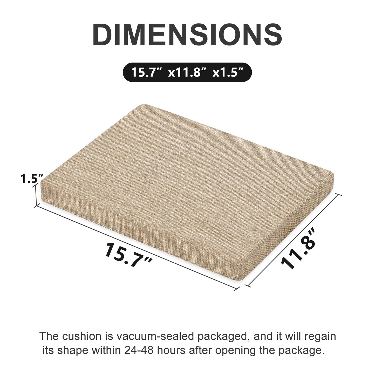 baibu Set of 2 Memory Foam Rectangle Bar Stool Cushions, Dual-Layer Non-Slip Dining Chair Pads Kitchen Bench Stool Cushions with Machine Washable Cover - Only 2 Pads (Beige, 15.7×11.8×1.5in)