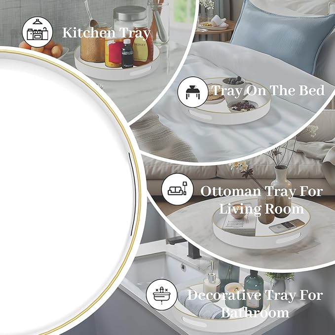 MAONAME White Decorative Tray for Coffee Table, Modern Round Serving Tray