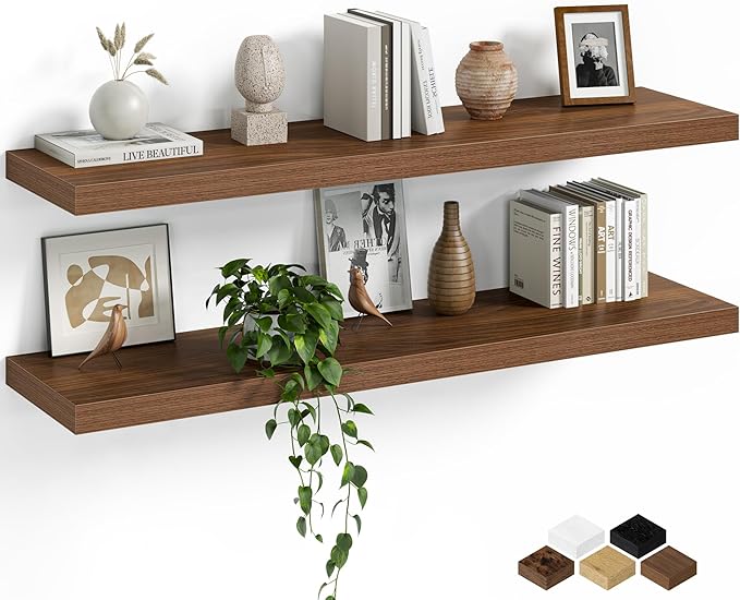 Fun Memories Floating Shelves for Wall, 40 Inch Long Set of 2 Rustic Wood Wall