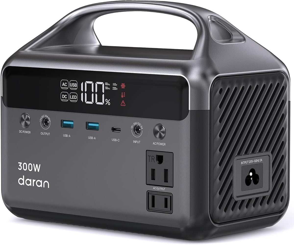 DaranEner Portable Power Station, 300W (Surge 600W) 192Wh Power Bank with 110V AC Outlet, LiFePO4 Battery for Home Emergency, Camping, Travel,& Outdoor Electronics(Option Solar Generator)
