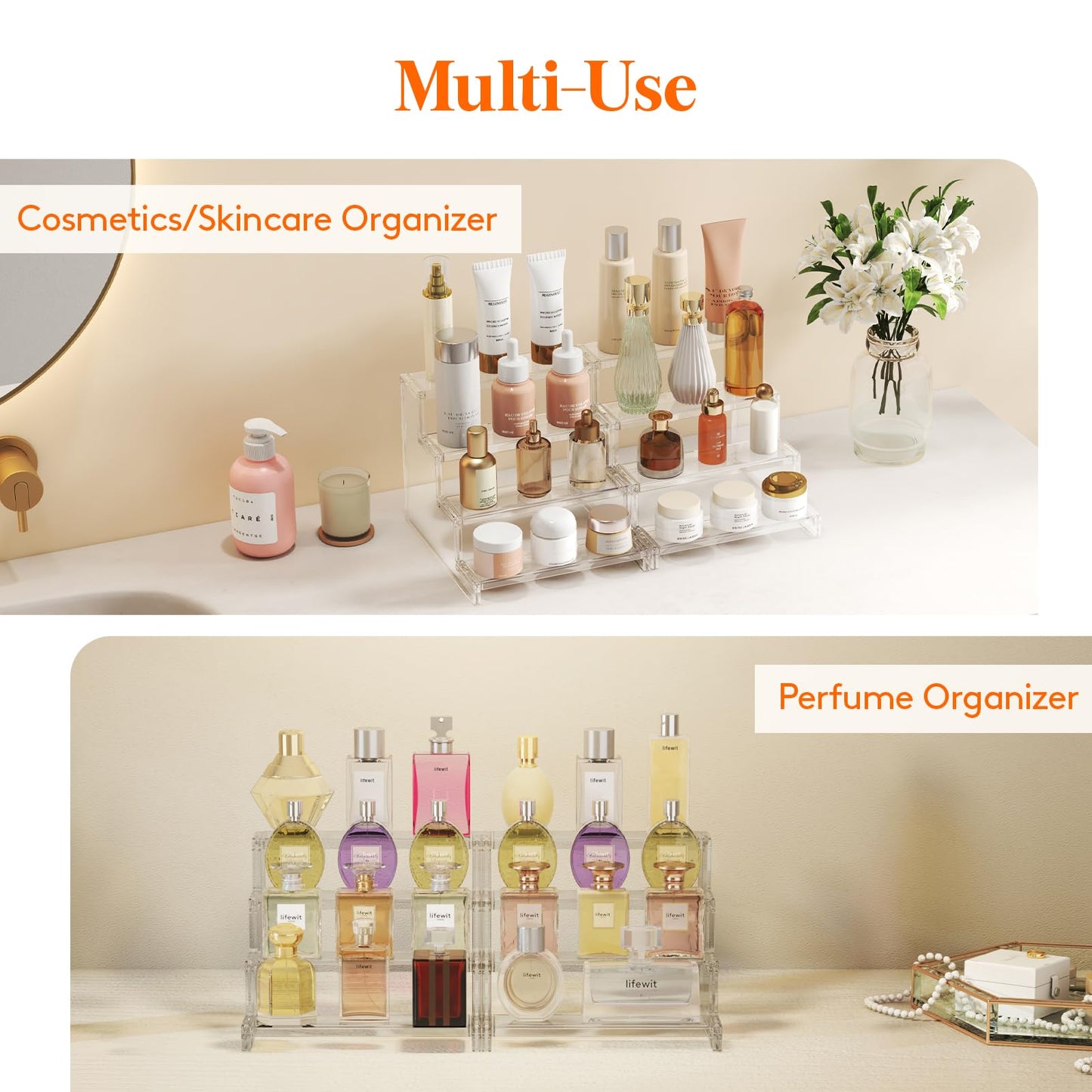 Lifewit Perfume Organizer, Bedroom Decor, Cologne Cupcake Stand, Tool-Free Assembly, Makeup Display Shelf for Vanity Bathroom Counter Storage, Clear, 23 cm/9", 1 Pcs