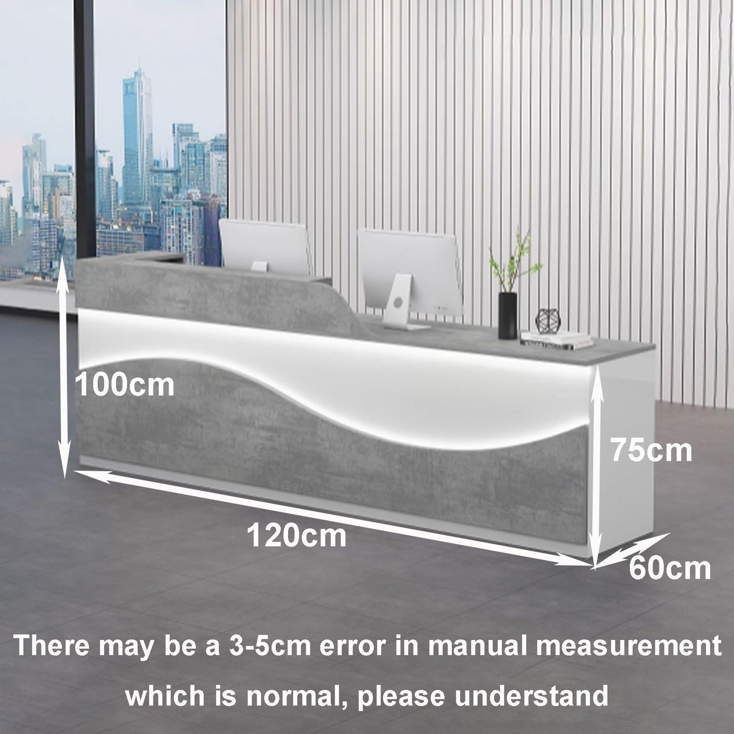 Modern Beauty Salon Reception Desk with Storage | Stylish Office Counter Table with Soft Lighting | White Receptionist Desk for Small Business (1.2m, Textured Finish)