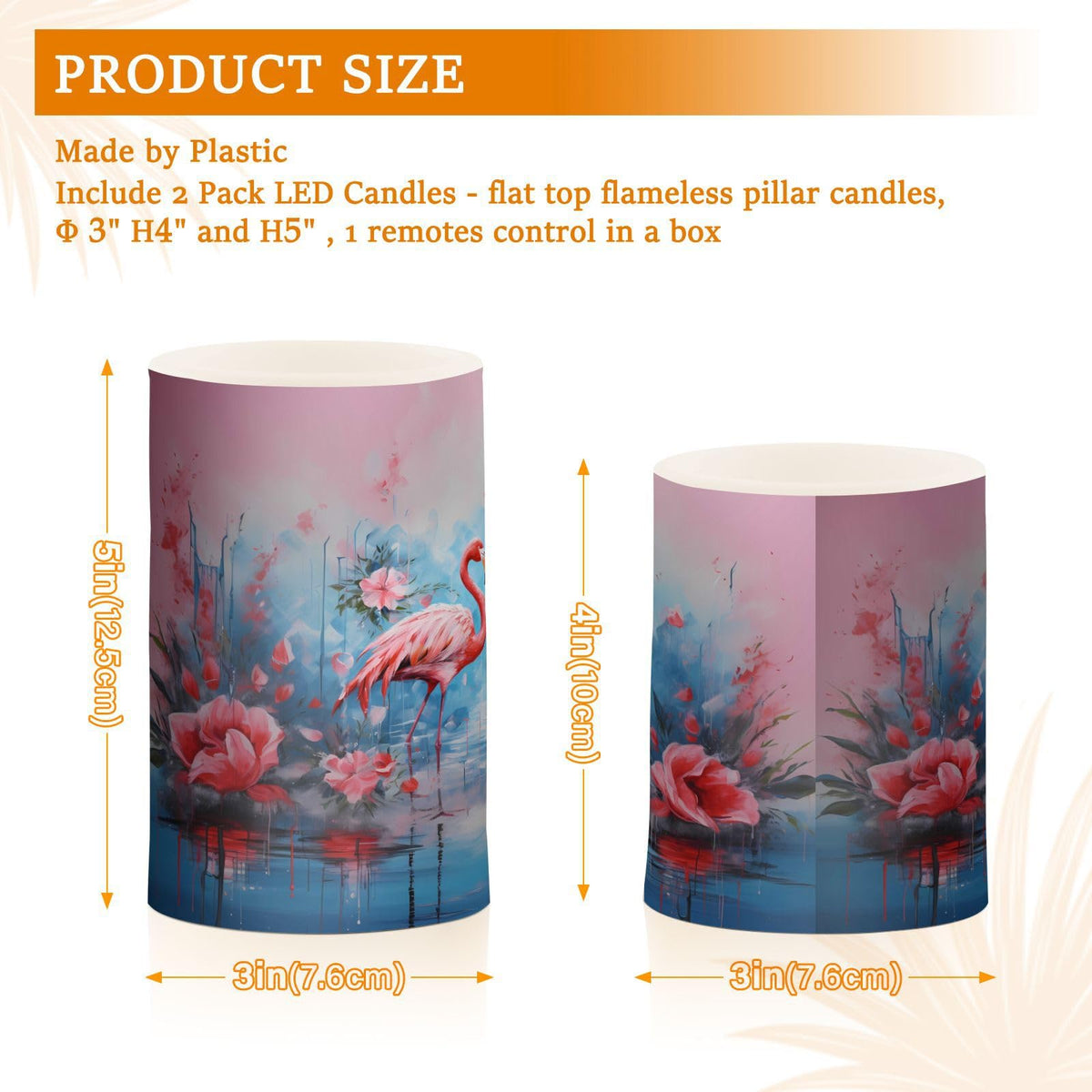 ALAZA Pink Flamingos with Flowers Flickering Flameless Candles Battery Operated with Remote Timer,Tea Light Candles LED Pillar Votive Candles Set of 2 for Outdoor Indoor Decorations
