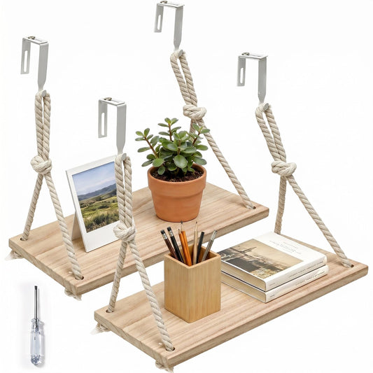 Fernlandia 2-Pack Cubicle Shelf Hanging, Office Cubicle Wall Shelf with Rope Adjustable Hooks, Office Decor Desk Accessories, Organizer, Storage in Workspaces